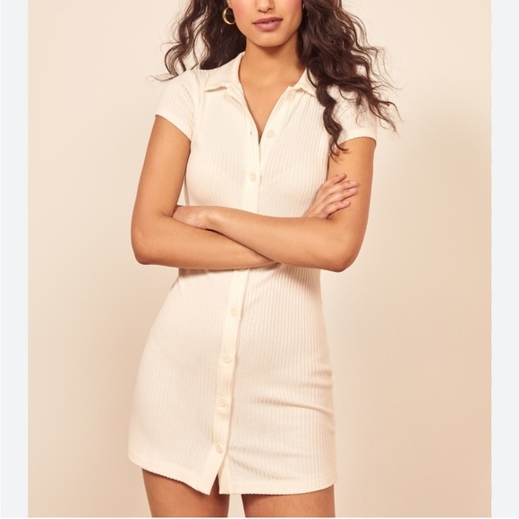 Reformation Dresses & Skirts - Reformation White Cream Stefana Draper
Rib Knit Dress Mini Collared Size XL